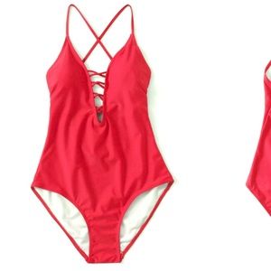 Red lace up one piece